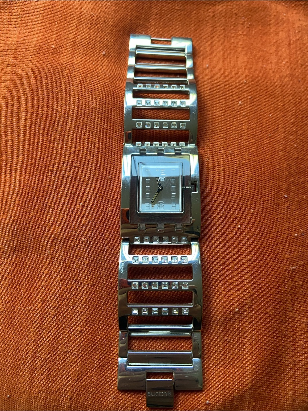 Swatch Women's Silver Rectangular Link Bracelet Watch